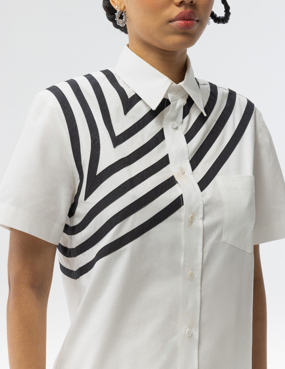 ANICRU Ville Shirt, bias topstitching detailing, front view 
