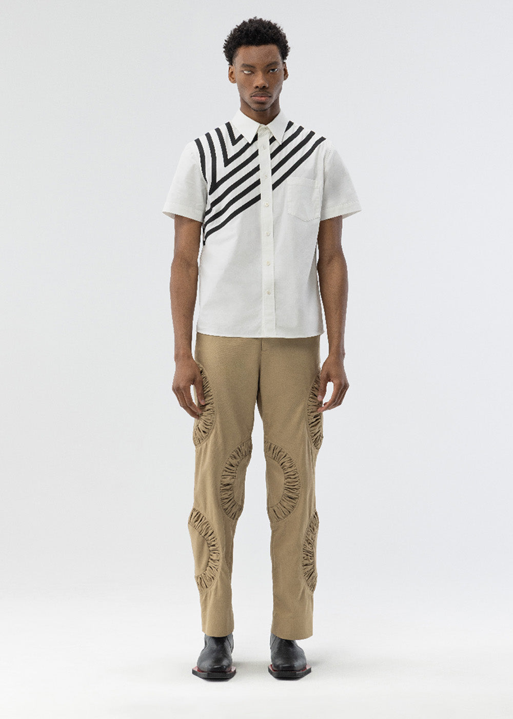 ANICRU Ville Shirt, bias topstitching detailing, front full view 
