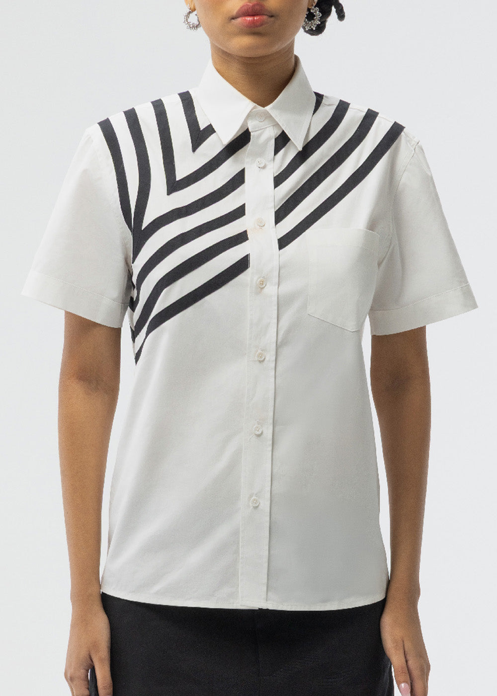 ANICRU Ville Shirt, bias topstitching detailing, front view 
